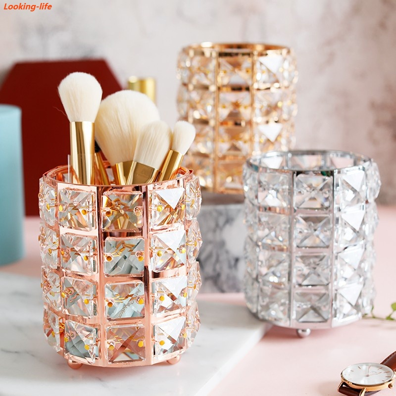 Cốc Đựng Cọ Trang Điểm, Lọ Đựng Cọ Đính Đá Pha Lê Họa Tiết Kim Cương A3861