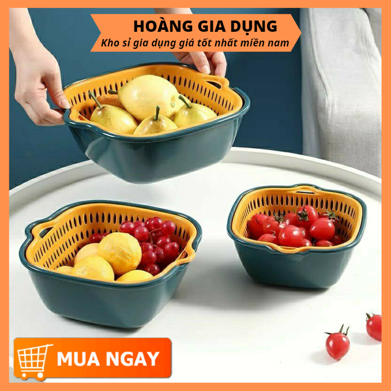 Combo Rổ 6 Món, Rổ Nhựa Chậu Ráo Nước Hai Lớp Đựng Rau, Hoa Quả A4621