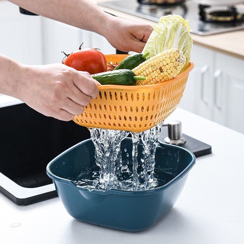 Combo Rổ 6 Món, Rổ Nhựa Chậu Ráo Nước Hai Lớp Đựng Rau, Hoa Quả A4621