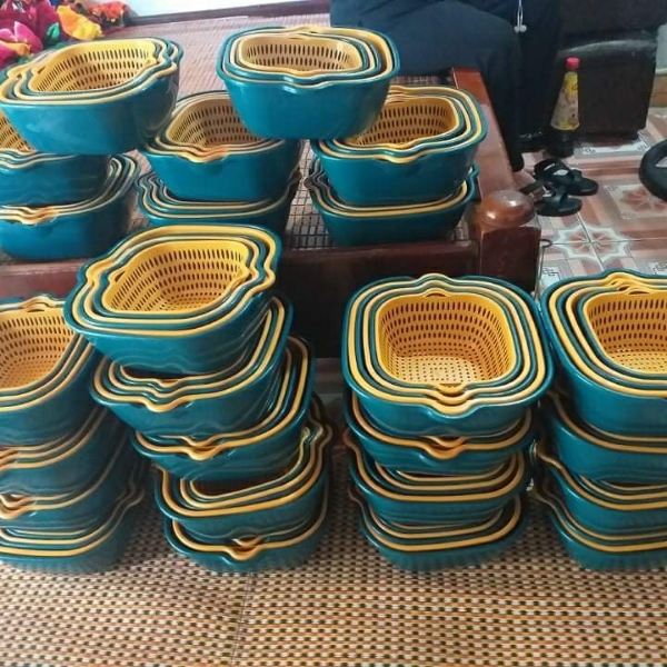Combo Rổ 6 Món, Rổ Nhựa Chậu Ráo Nước Hai Lớp Đựng Rau, Hoa Quả A4621