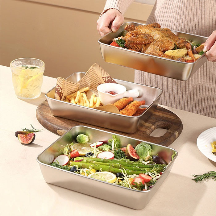 Hộp Đựng Thực Phẩm inox Có Nắp, Khay inox Bảo Quản Thực Phẩm Tủ Lạnh A4331