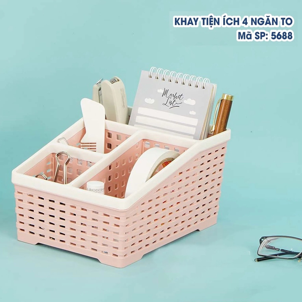 ( Loại To) Khay Nhựa Việt Nhật Để Bàn 4 Ngăn Lớn A5432