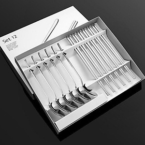Hộp 12 thìa đũa chất liệu inox 304 không gỉ cao cấp, bộ 12 muỗng đũa Hàn Quốc inox A2461