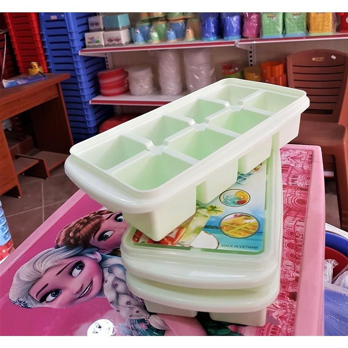 Khay Đá 8 Viên Vuông có nắp Việt Nhật nhựa dẻo, vỉ đá 8 ô, khay trữ đồ ăn dặm cho bé, khuôn làm thạch bền đẹp (6932) A5342