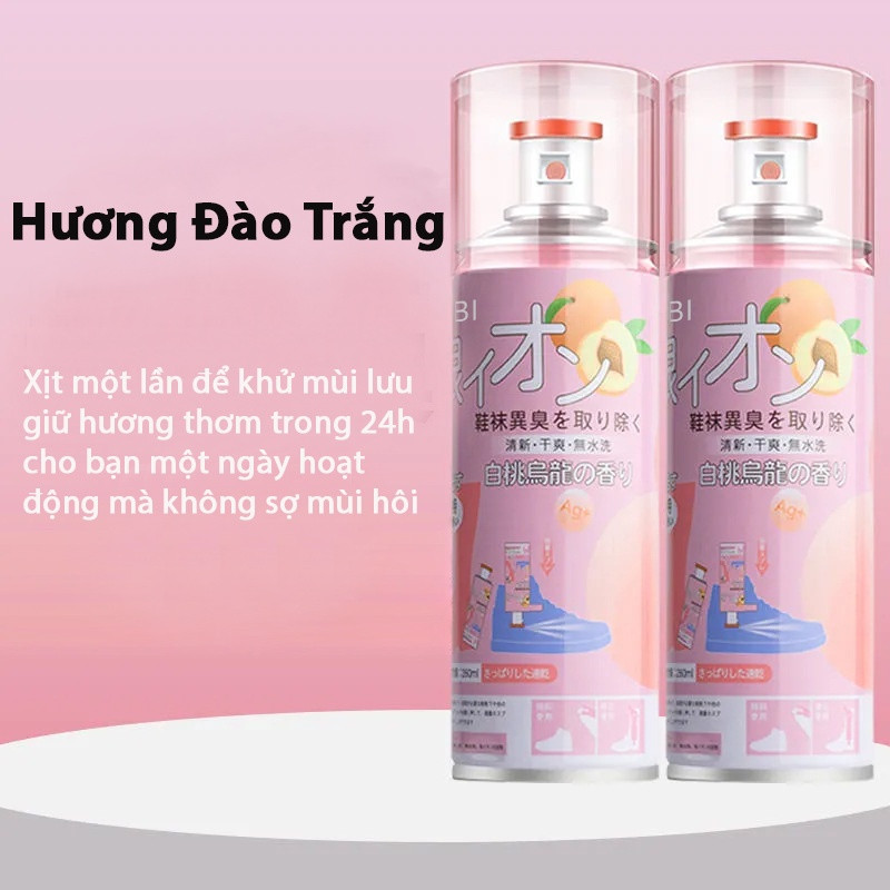 Bình Xịt Khử Mùi Giày 260ml Công Nghệ Bạc AG+, Chống Hôi Chân, Ngăn Mồ Hôi, Diệt Khuẩn, Hiệu Quả Đến 24h/ Hương Đào (Hồng)- A2732