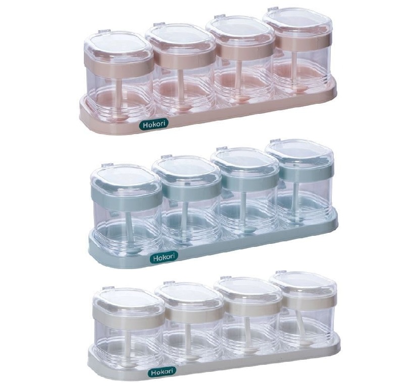 Bộ 4 Lọ Đựng Gia Vị Hokori Cao Cấp Size Lớn, Hũ Đựng Gia Vị Có Thìa Nhựa Trong Suốt Loại Xịn A4561
