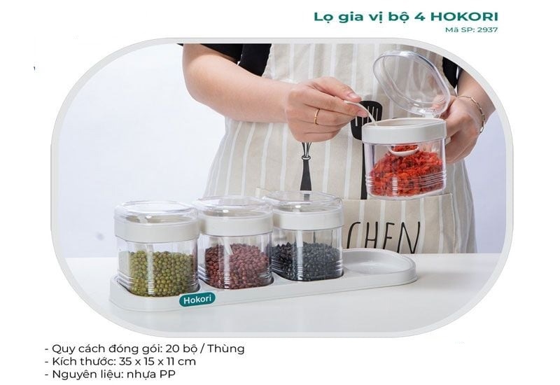 Bộ 4 Lọ Đựng Gia Vị Hokori Cao Cấp Size Lớn, Hũ Đựng Gia Vị Có Thìa Nhựa Trong Suốt Loại Xịn A4561