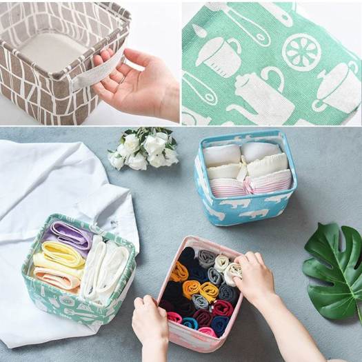 Giỏ Vải Vuông Đựng Đồ Để Bàn Nhỏ Gọn Sắp Xếp Vật Dụng Gia Đình Ngăn Nắp A3933