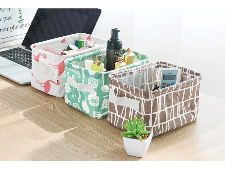 Giỏ Vải Vuông Đựng Đồ Để Bàn Nhỏ Gọn Sắp Xếp Vật Dụng Gia Đình Ngăn Nắp A3933