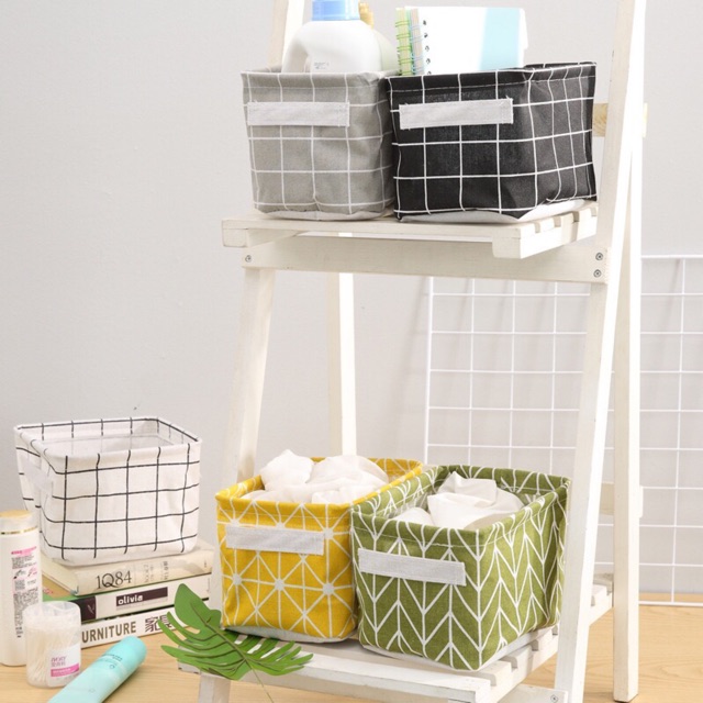 Giỏ Vải Vuông Đựng Đồ Để Bàn Nhỏ Gọn Sắp Xếp Vật Dụng Gia Đình Ngăn Nắp A3933