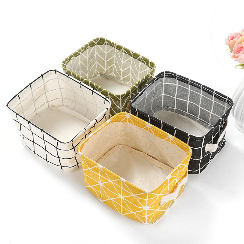 Giỏ Vải Vuông Đựng Đồ Để Bàn Nhỏ Gọn Sắp Xếp Vật Dụng Gia Đình Ngăn Nắp A3933