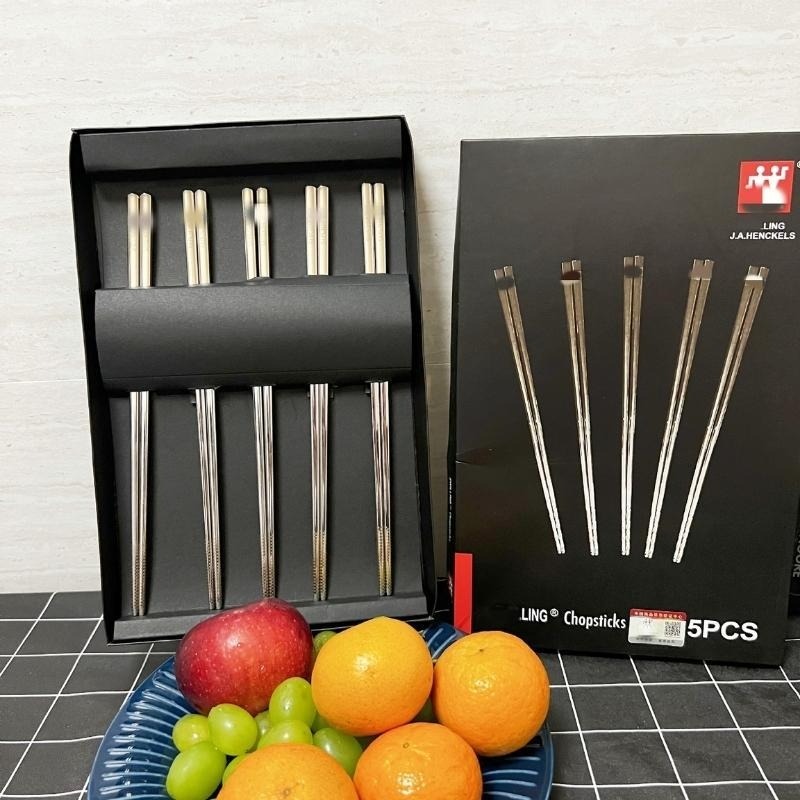 Hộp 5 Đôi Đũa Inox 304 Chống Trơn Trượt Cao Cấp Hàn Quốc, Đũa Inox An toàn Vệ Sinh Chống ẩm mốc A2832