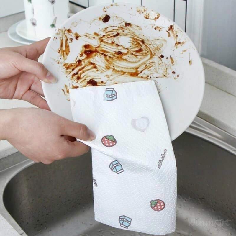 Cuộn Khăn Lau Màu Trắng Họa Tiết 20CM Cuộn khăn lau Vệ Sinh A0811