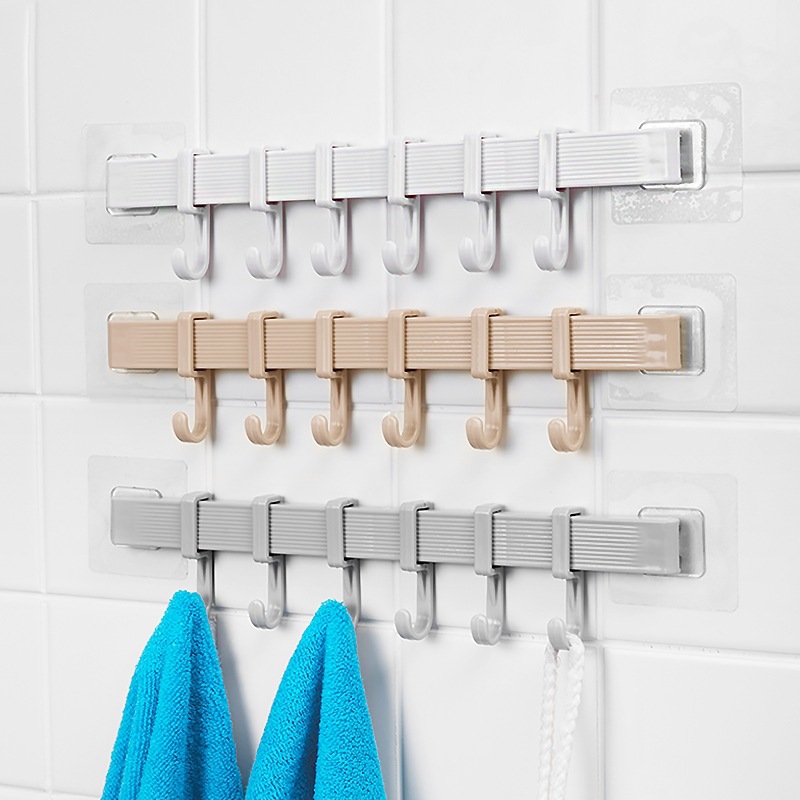 Thanh Móc Treo Quần Áo 6 Móc Dán Tường Nhà Tắm Bếp Tủ Quần Áo Không Cần Khoan Tường A3613