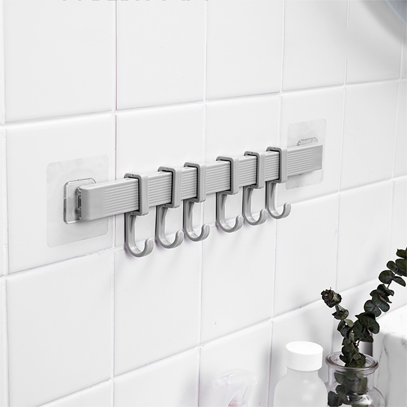 Thanh Móc Treo Quần Áo 6 Móc Dán Tường Nhà Tắm Bếp Tủ Quần Áo Không Cần Khoan Tường A3613