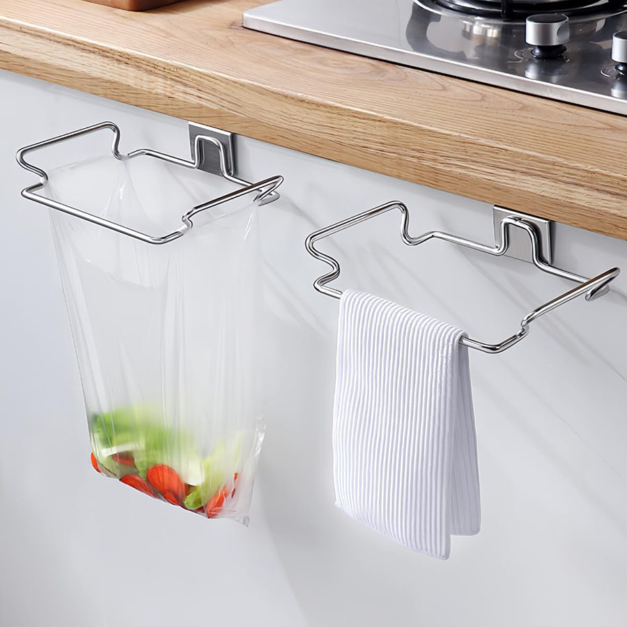 Giá treo túi đựng rác bằng thép không gỉ sáng tạo móc treo đồ phía sau cửa tủ bếp đa năng L0753