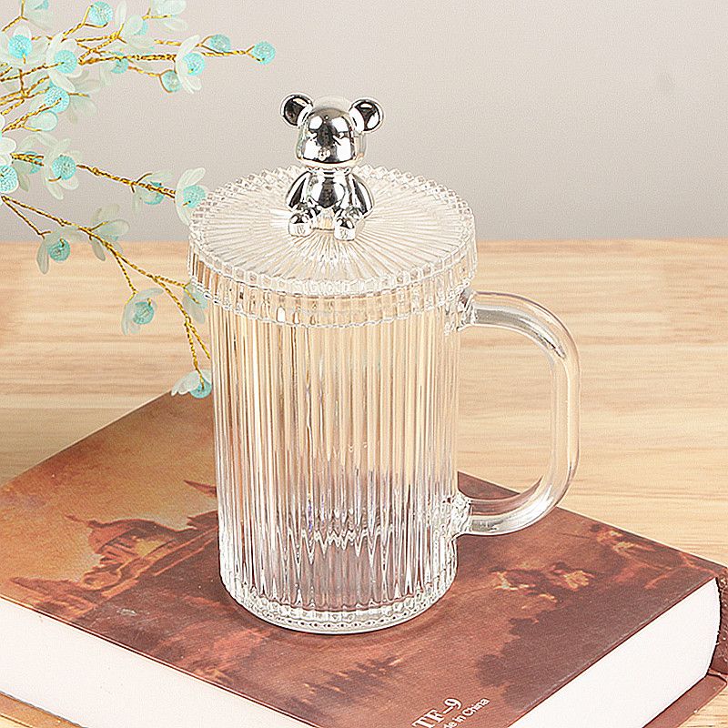 Ly Uống Nước Thủy Tinh Nắp Gấu Kèm Ống Hút Sang Trọng A2841