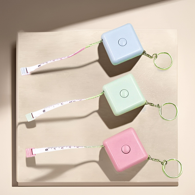 Thước dây vuông đo eo đo quần áo mini 1,5m hình vuông có móc khóa, thước đo chiều cao cơ thể L0644
