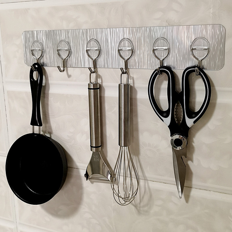 Thanh 6 Móc Kim Loại Dán Tường Siêu DínhTreo Đồ Quần Áo Đa Năng Bản Lề Tròn A4921