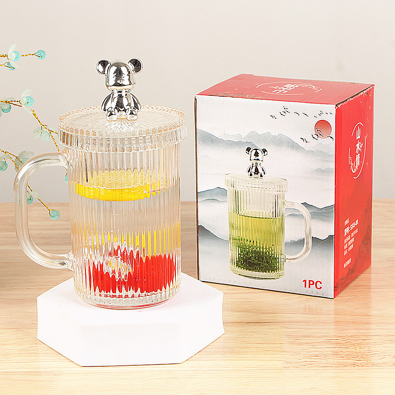 Ly Uống Nước Thủy Tinh Nắp Gấu Kèm Ống Hút Sang Trọng A2841