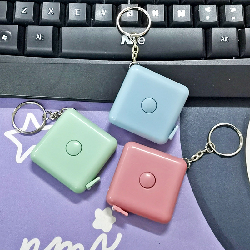 Thước dây vuông đo eo đo quần áo mini 1,5m hình vuông có móc khóa, thước đo chiều cao cơ thể L0644