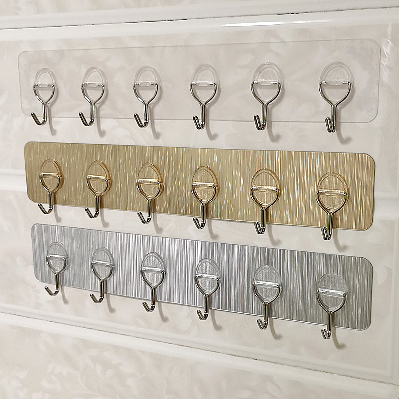 Thanh 6 Móc Kim Loại Dán Tường Siêu DínhTreo Đồ Quần Áo Đa Năng Bản Lề Tròn A4921