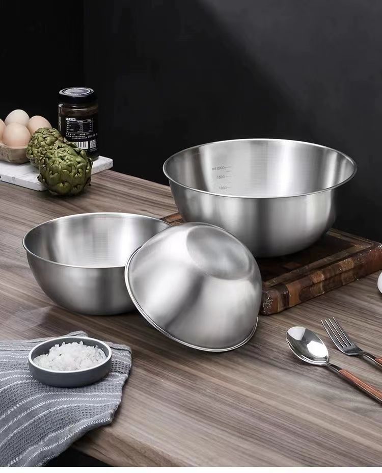 Set 3 Bát Âu Trộn Bột, Thau Trộn Salad Inox 304 Dày Dặn Có Vạch Chia Dung Tích Cao Cấp A2261