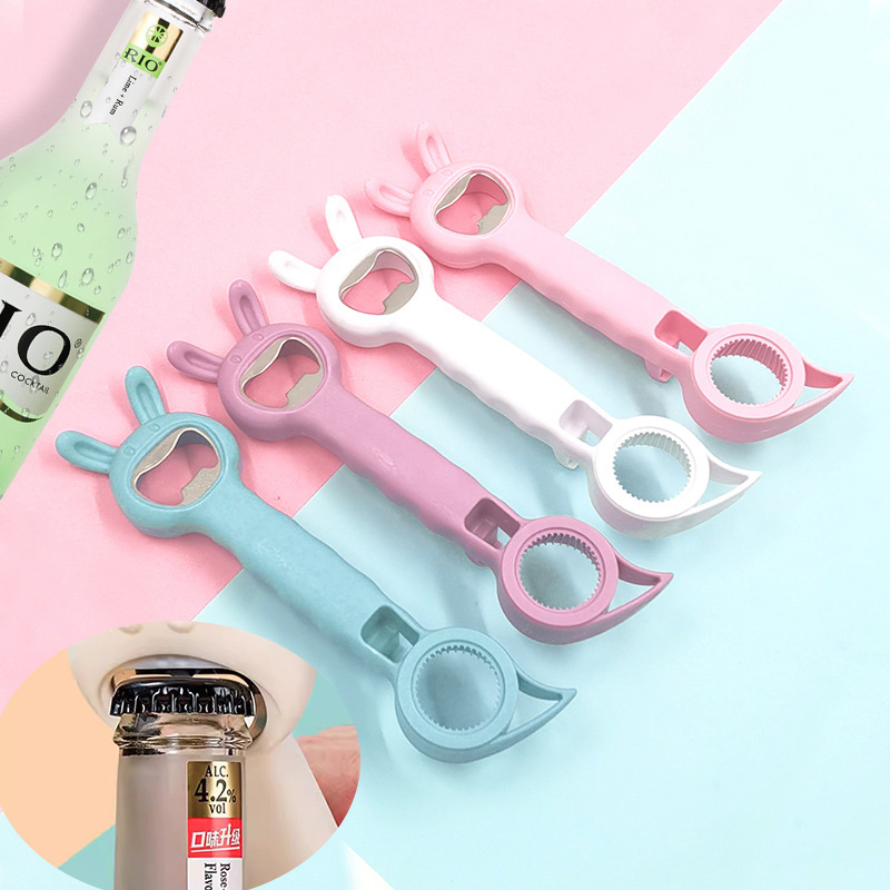 Dụng cụ mở nắp chai bia bốn trong một hình tai thỏ đa năng, dụng cụ mở nắp đồ uống chống trượt L1043