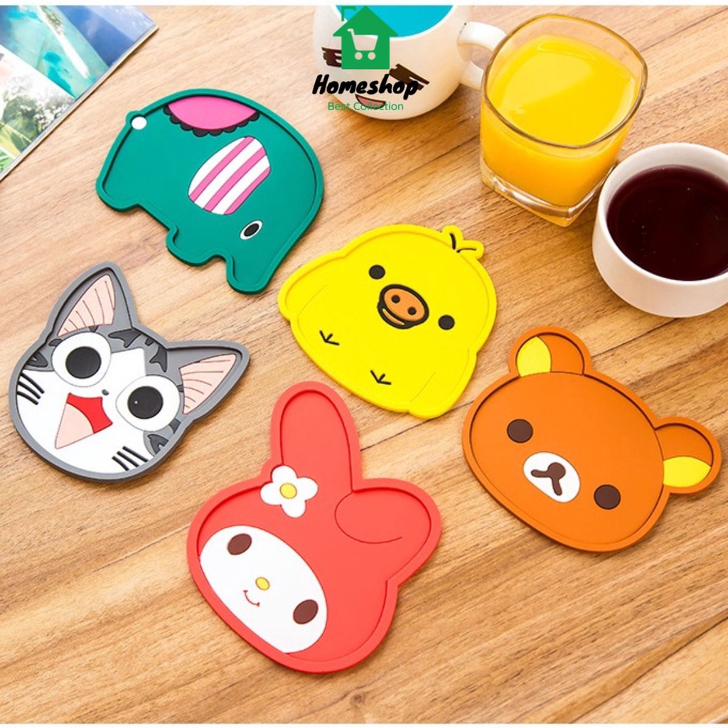 Miếng Lót Ly Hình Thú Silicon nhiều họa tiết hoạt hình dễ thương A3634