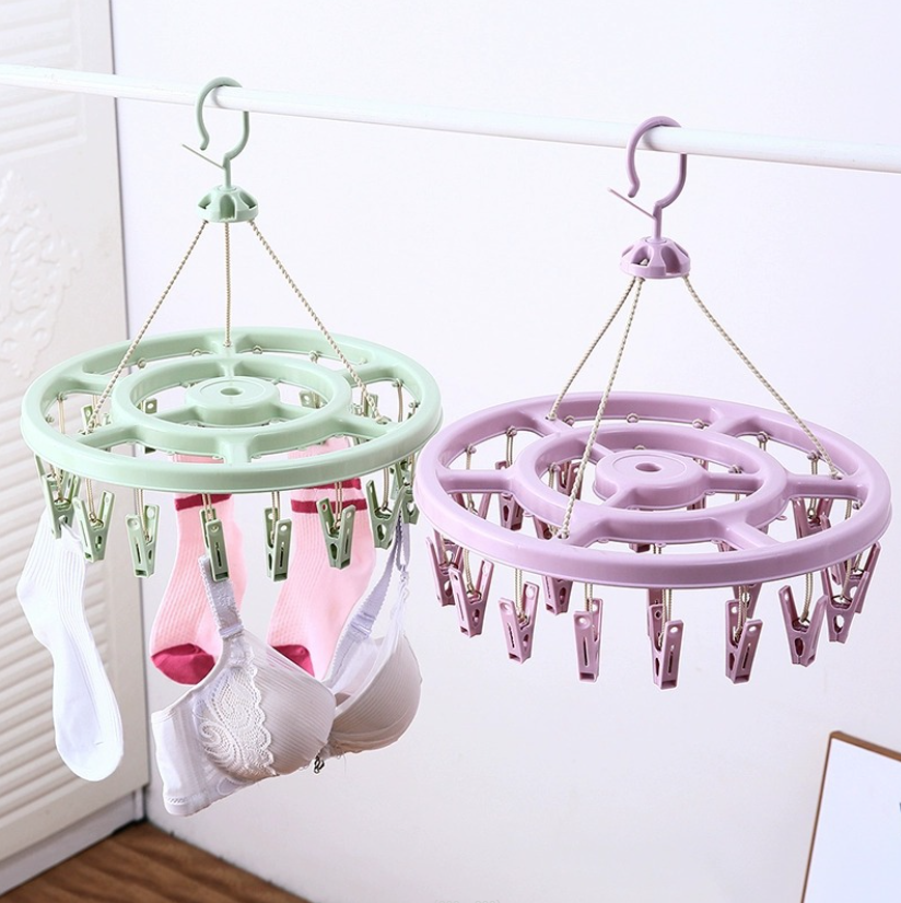 Móc Chùm Tròn 24 Kẹp Nhựa Chống Gió Phơi Quần Áo Trẻ Em Tất Vớ Quần Lót A0451