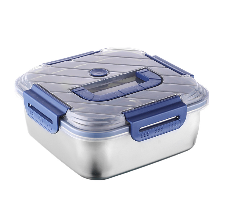 Hộp Đựng Thực Phẩm inox Vuông 2500ml Có Quai Xách, Khay inox Bảo Quản Thực Phẩm Tủ Lạnh A2753