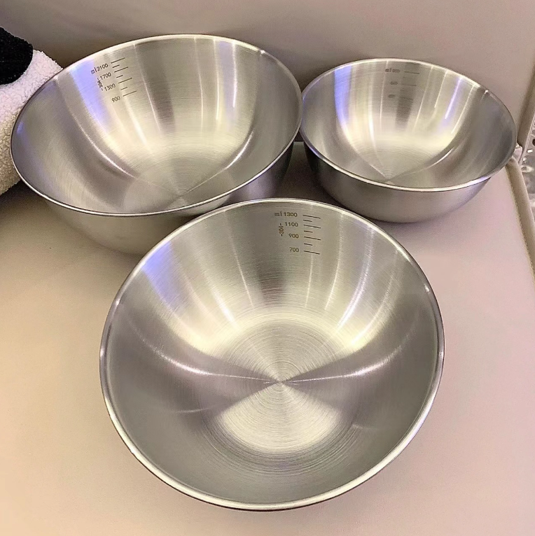 Set 3 Bát Âu Trộn Bột, Thau Trộn Salad Inox 304 Dày Dặn Có Vạch Chia Dung Tích Cao Cấp A2261