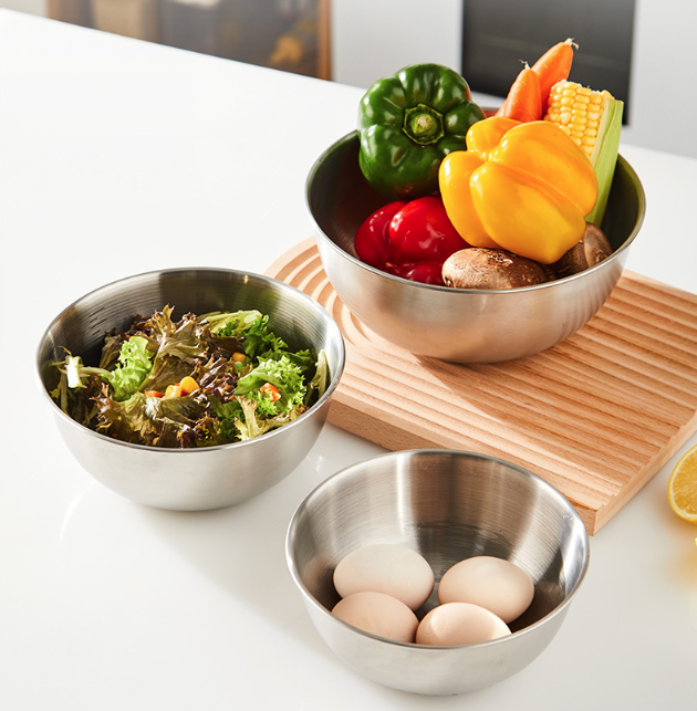 Set 3 Bát Âu Trộn Bột, Thau Trộn Salad Inox 304 Dày Dặn Có Vạch Chia Dung Tích Cao Cấp A2261