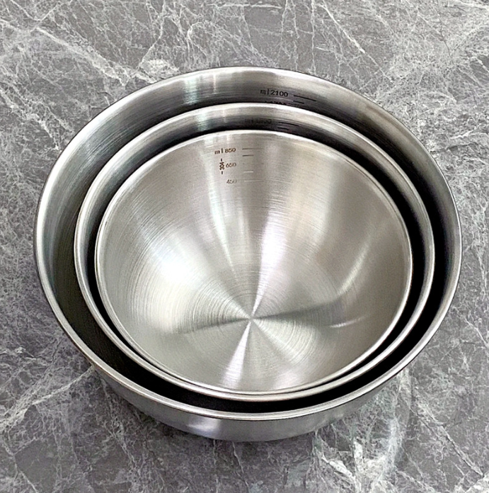 Set 3 Bát Âu Trộn Bột, Thau Trộn Salad Inox 304 Dày Dặn Có Vạch Chia Dung Tích Cao Cấp A2261