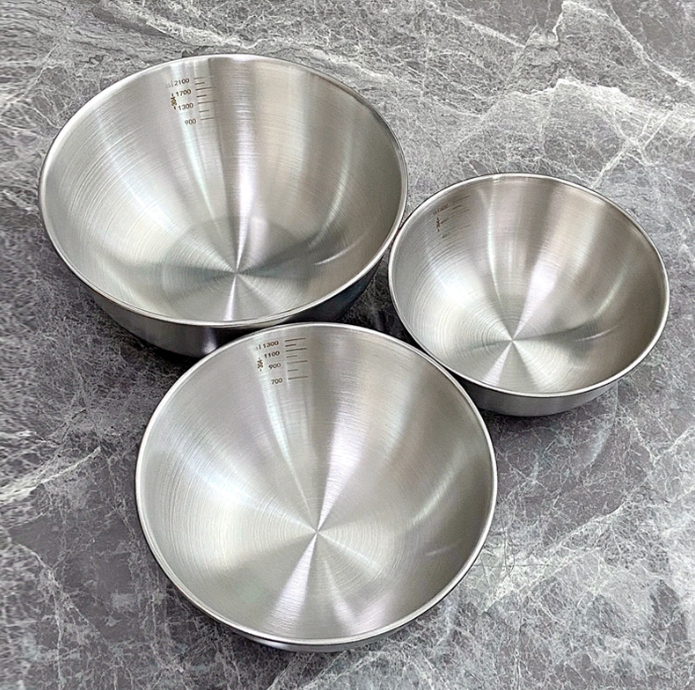 Set 3 Bát Âu Trộn Bột, Thau Trộn Salad Inox 304 Dày Dặn Có Vạch Chia Dung Tích Cao Cấp A2261
