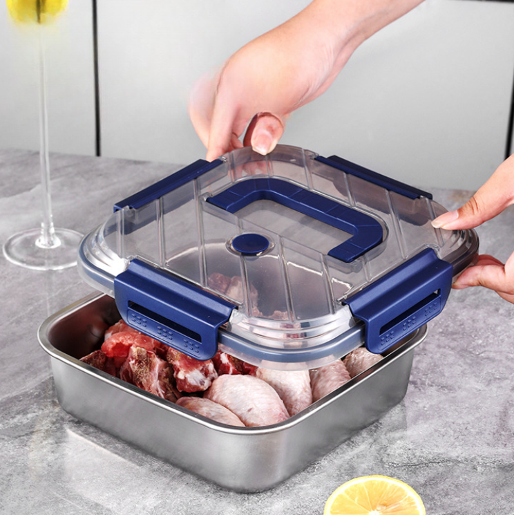 Hộp Đựng Thực Phẩm inox Vuông 2500ml Có Quai Xách, Khay inox Bảo Quản Thực Phẩm Tủ Lạnh A2753