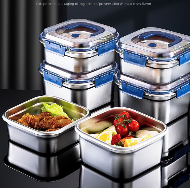 Hộp Đựng Thực Phẩm inox Vuông 2500ml Có Quai Xách, Khay inox Bảo Quản Thực Phẩm Tủ Lạnh A2753