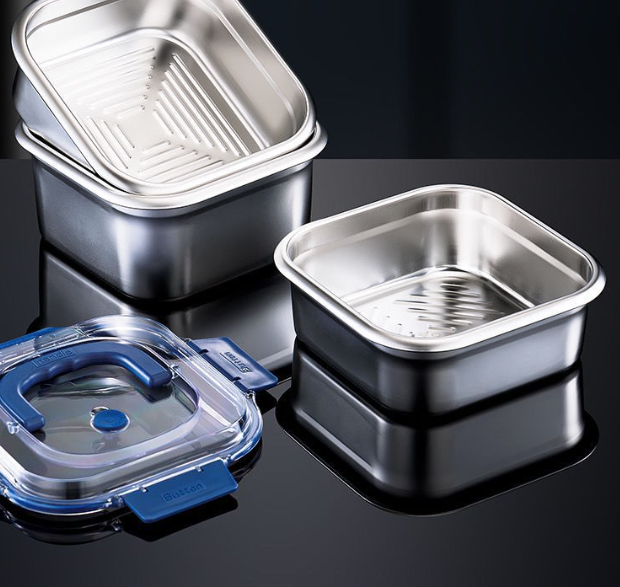 Hộp Đựng Thực Phẩm inox Vuông 2500ml Có Quai Xách, Khay inox Bảo Quản Thực Phẩm Tủ Lạnh A2753