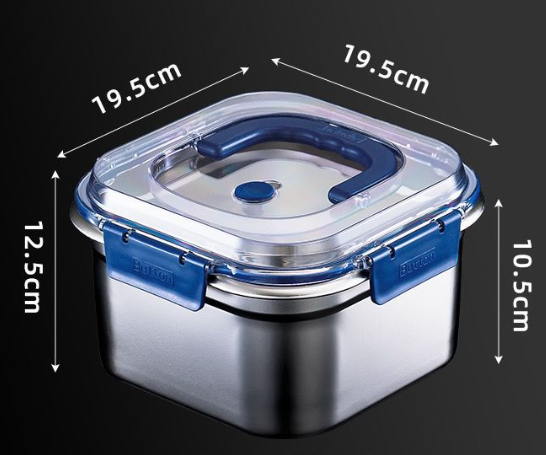 Hộp Đựng Thực Phẩm inox Vuông 2500ml Có Quai Xách, Khay inox Bảo Quản Thực Phẩm Tủ Lạnh A2753