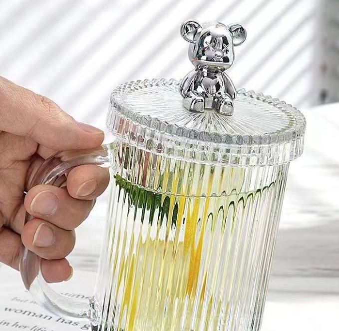 Ly Uống Nước Thủy Tinh Nắp Gấu Kèm Ống Hút Sang Trọng A2841