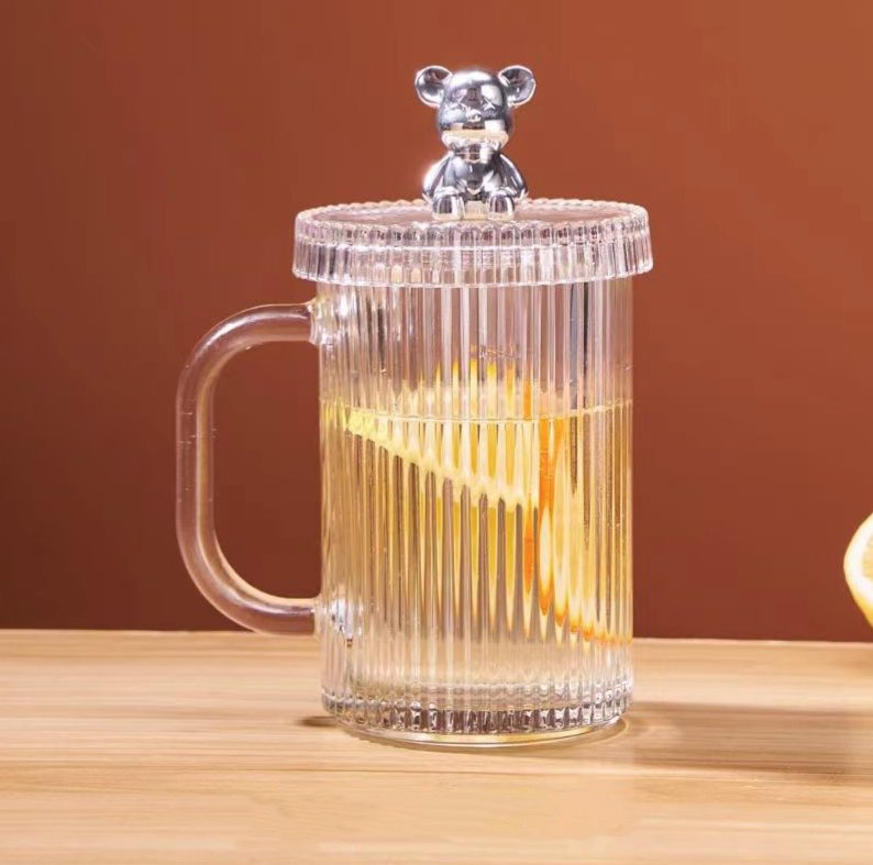 Ly Uống Nước Thủy Tinh Nắp Gấu Kèm Ống Hút Sang Trọng A2841