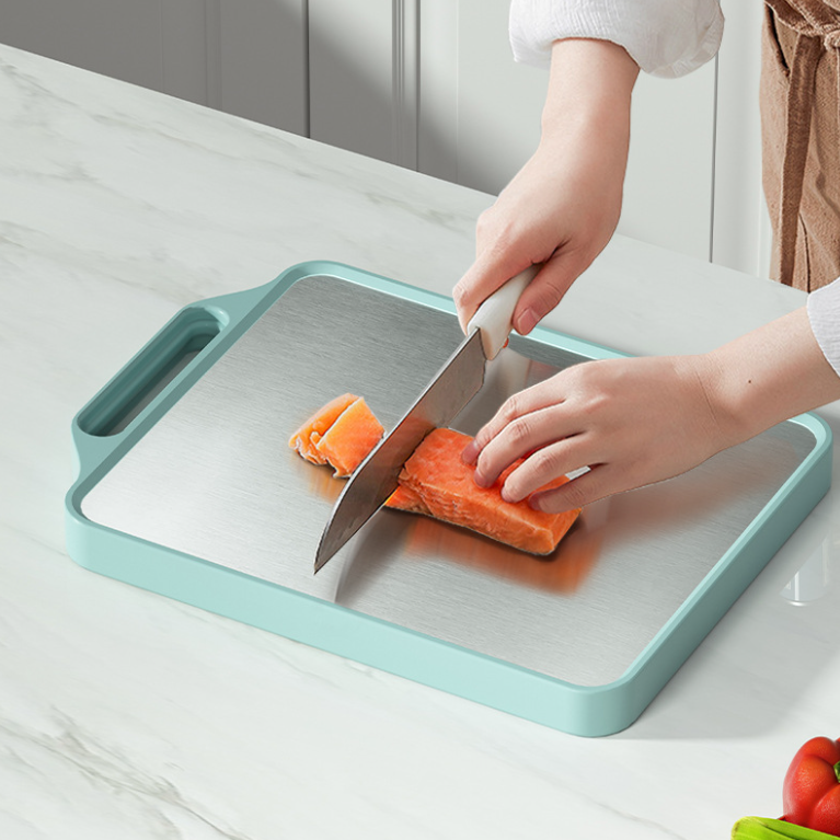 Thớt Kháng Khuẩn 2 Mặt, Mặt Trước Inox 304, Mặt sau nhựa PP kháng khuẩn chất liệu inox 304 A5062