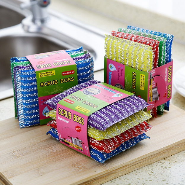 Sét 4 Miếng bọt biển rửa chén bát xoong nồi bếp miếng cọ rửa khăn rửa vệ sinh nhà bếp L0141