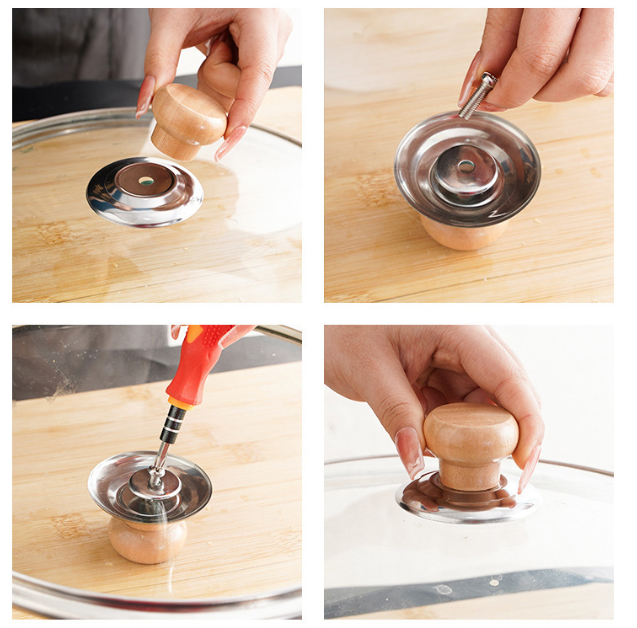 Núm nắp nồi vung nồi bằng gỗ thay thế nắp nồi đậy đa năng nắp chống bỏng khi mở nắpL0232