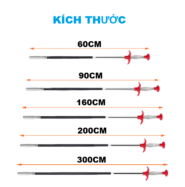 Cây Móc Rác Thông Tắc Bồn Cầu Toilet Bồn Rửa Chén Thông Tắc Cống Thoát Nước Dài 60/90/160/200/300CM   A0111