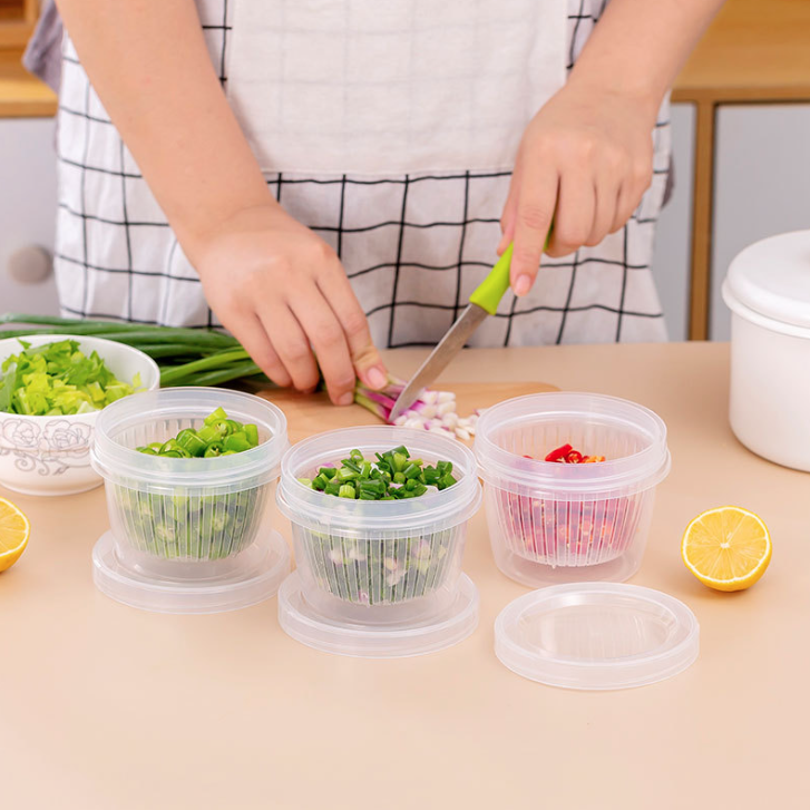 Hộp đựng hành lá nhà bếp hộp đựng thực phẩm hành tây, gừng, tỏi, thoát nước bằng nhựa để tủ lạnh L0441