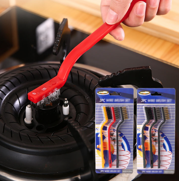 Bộ 3 chổi vệ sinh bếp gas chổi vệ sinh vòi nước khe hở đồ dùng nhà bếp chổi kim loại nhỏ L0624