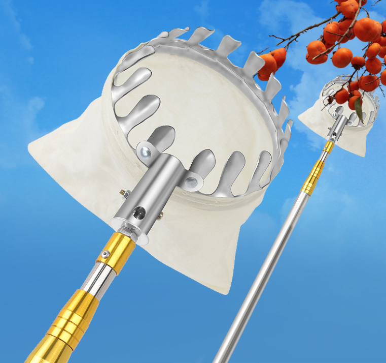 Vợt hái trái cây trên cao bằng thép không gỉ có túi đựng vải hứng không rơi rụng hư hỏng L0751