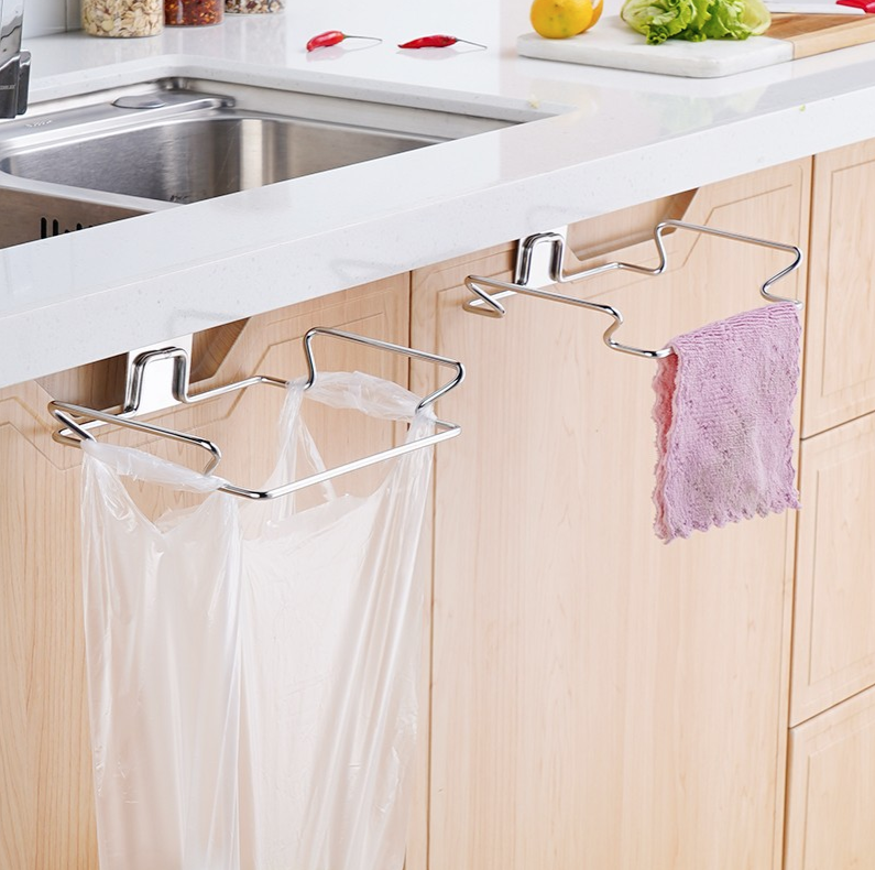 Giá treo túi đựng rác bằng thép không gỉ sáng tạo móc treo đồ phía sau cửa tủ bếp đa năng L0753
