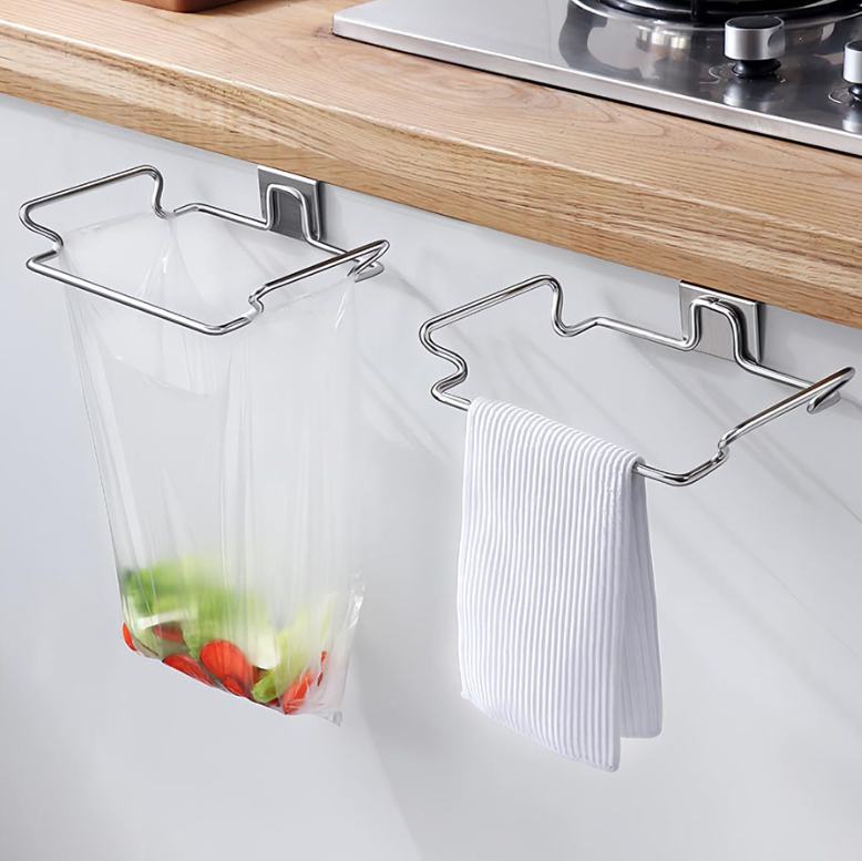 Giá treo túi đựng rác bằng thép không gỉ sáng tạo móc treo đồ phía sau cửa tủ bếp đa năng L0753